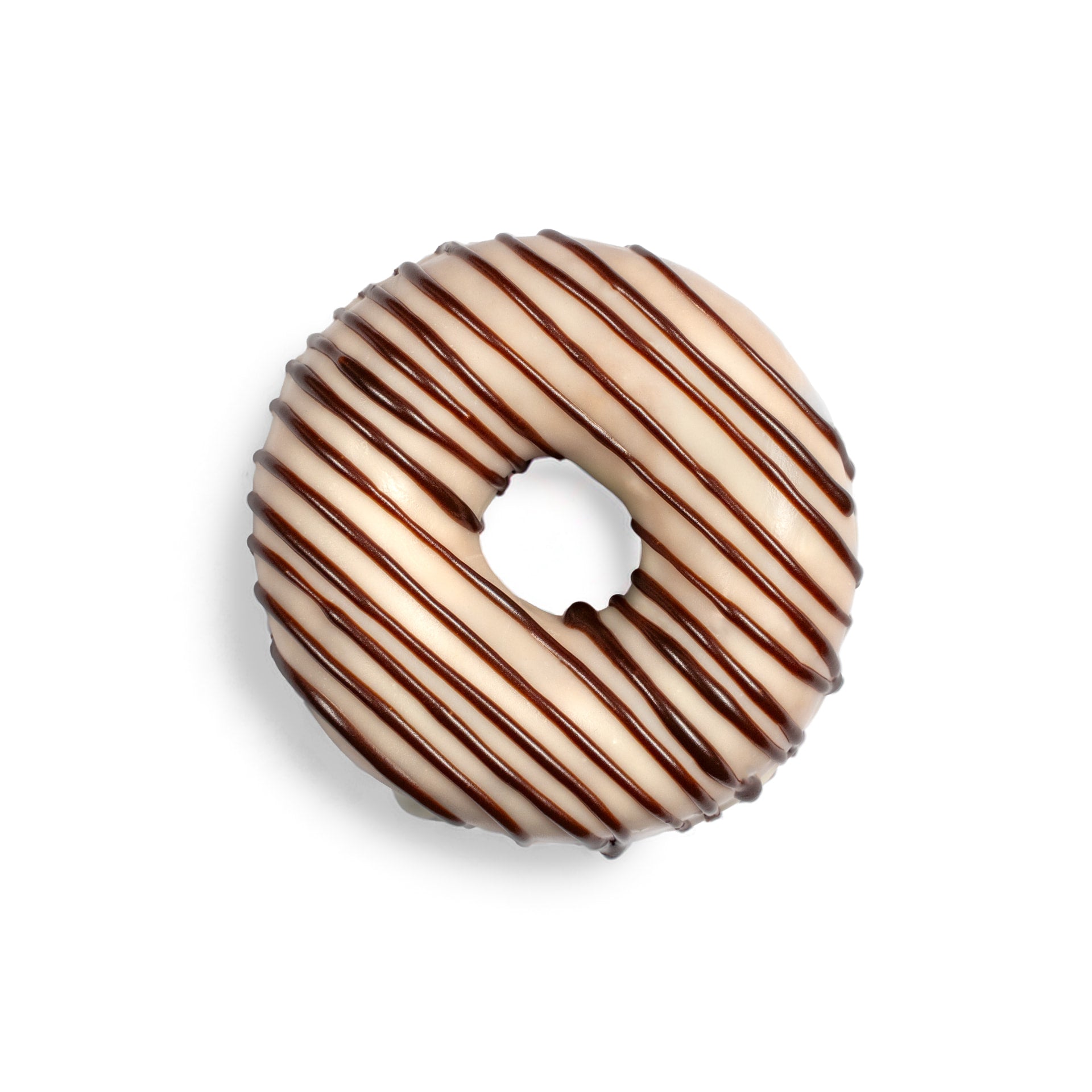 Chocolate dipped donut with chocolate drizzle lines