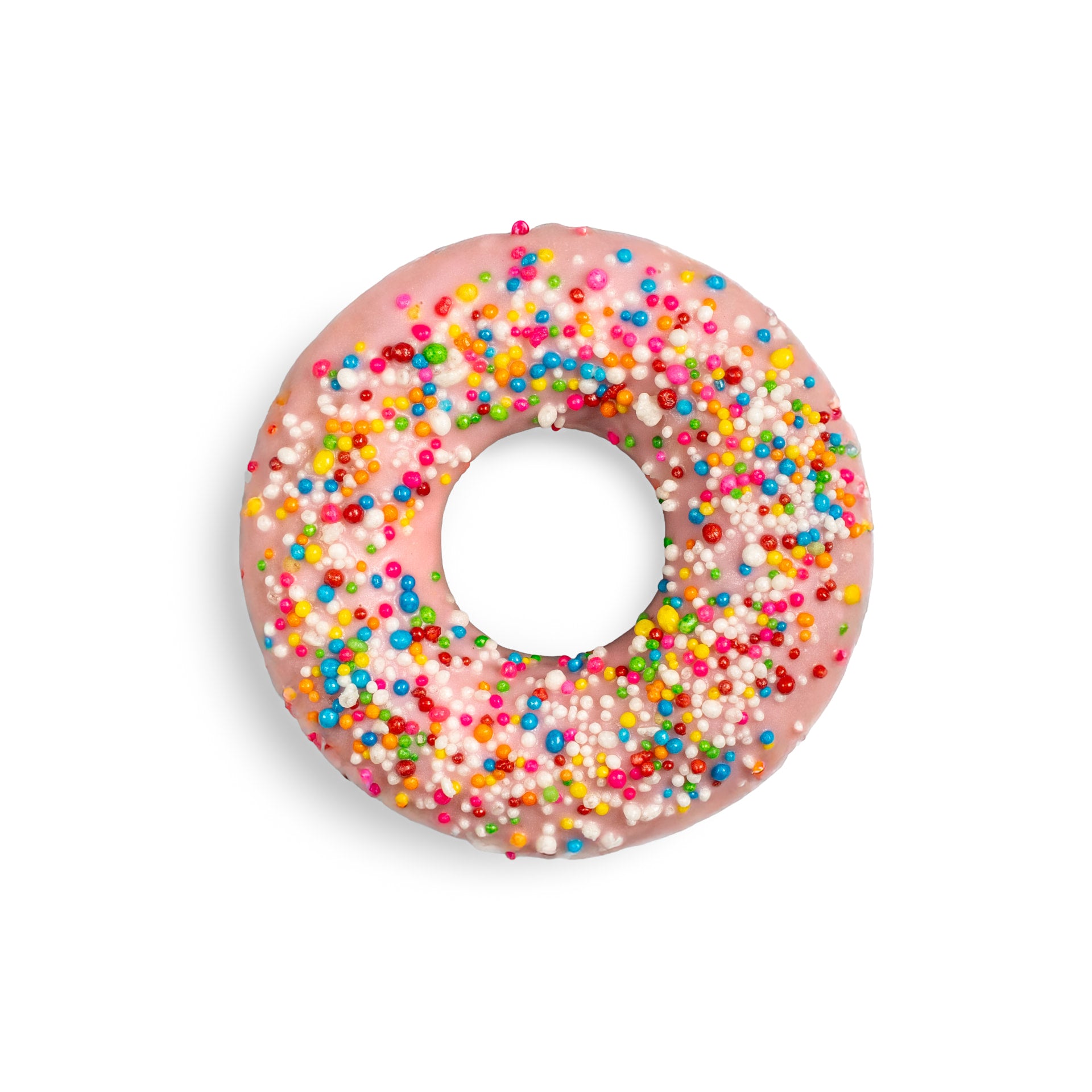 Choc dipped donut with 100s and 1000s sprinkles