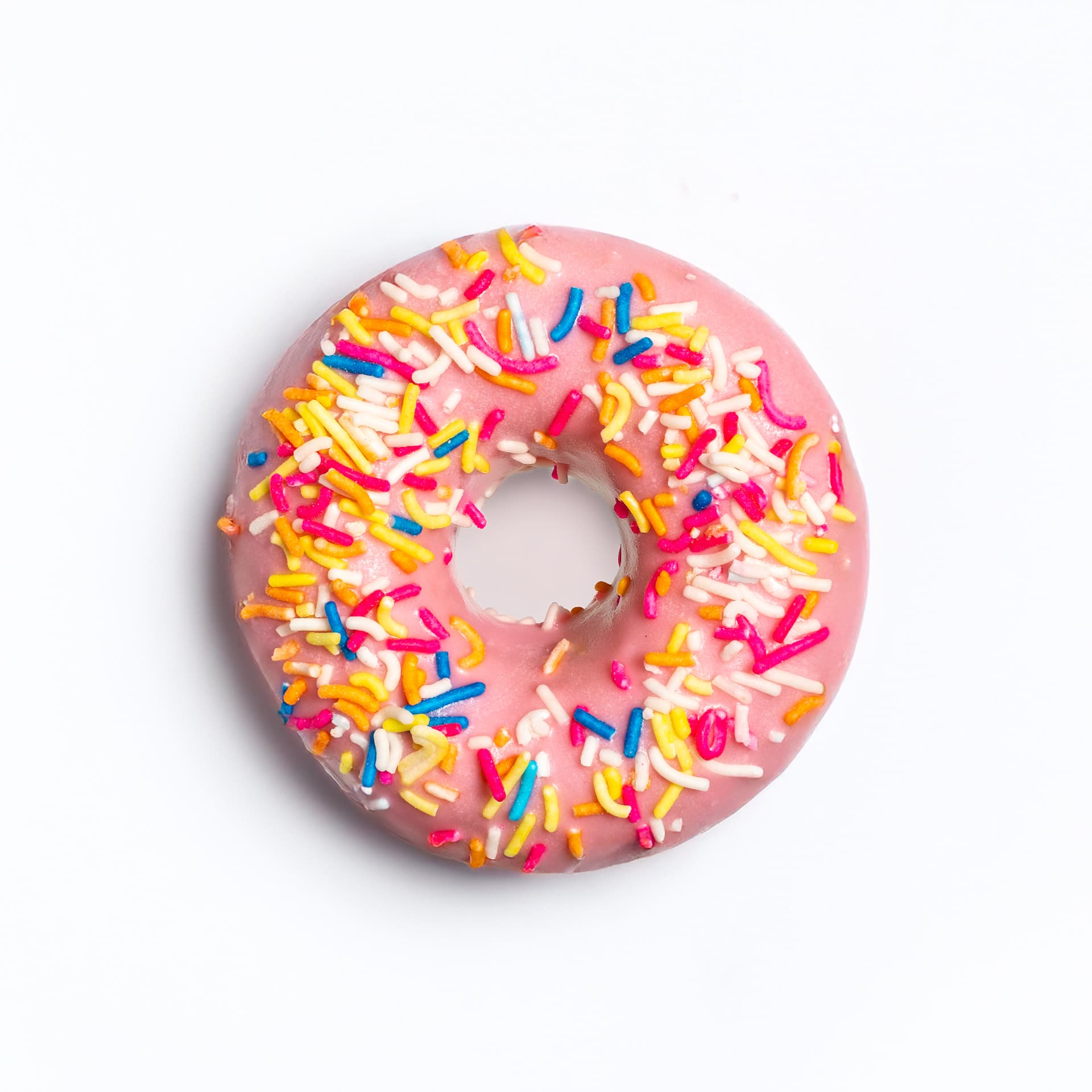 Choc dipped donut with vermicelli sprinkles
